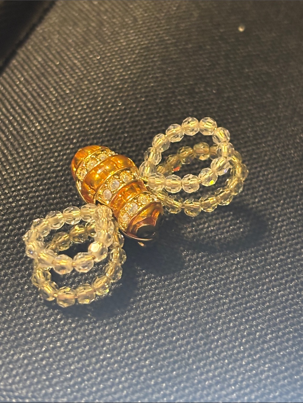 Swarovski Gold-Tone Bee Brooch with Clear‎ and Pale Champagne Beaded Wings - Picture 7 of 8